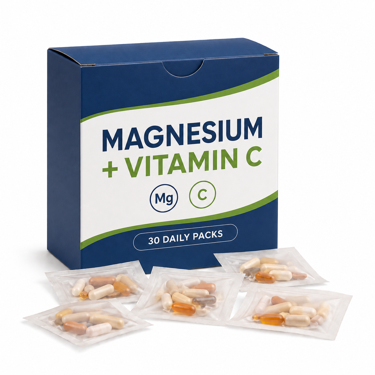 Daily Packs Magnesium a Vitamin C v potištěné krabičce